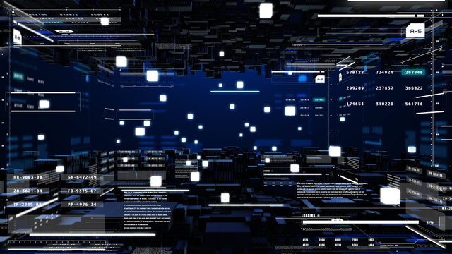 HUD Virtual 3D Cubic Element Mystery Landscape Virtual Technology Monitor Dashboard Illustration Background