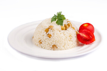 Turkish Rice with chickpea served, Turkish name; Nohutlu pilav or pilaf