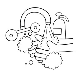 Cartoon vector illustration of washing hands with soap