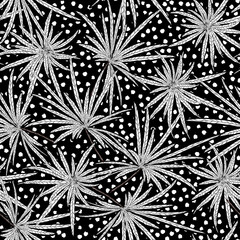 Modern hand drawn Black and white line foliage ,leaves with dots background seamless pattern in vector EPS10 ,Design for fashion, fabric,web,wallpaper,wrapping and all print