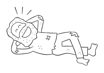 Cartoon homeless man so happy and lying on the street, vector illustration