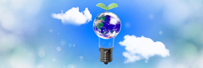地球にやさしい電気（エコ、再生可能エネルギーの使用、二酸化炭素をなるべく出さない発電）を選んでクリーンで明るい未来を選ぶ - obrazy, fototapety, plakaty