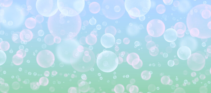 Soap bubbles on a colorful background. Template for cover, banner, flyer.