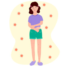 The girl has chickenpox and is sad.