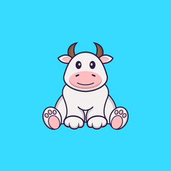 Obraz na płótnie Canvas Cute cow is sitting. Animal cartoon concept isolated. Can used for t-shirt, greeting card, invitation card or mascot. Flat Cartoon Style