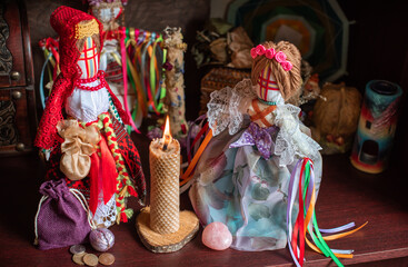 Magic handmade wish doll, attract money, love .Witchcraft with a doll. Concept of magic, esoteric