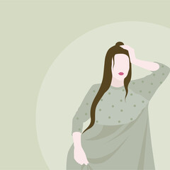 Obraz na płótnie Canvas vector illustration of a young girl in a dress with long hair