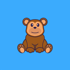 Cute monkey is sitting. Animal cartoon concept isolated. Can used for t-shirt, greeting card, invitation card or mascot. Flat Cartoon Style