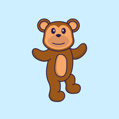 Cute monkey is dancing. Animal cartoon concept isolated. Can used for t-shirt, greeting card, invitation card or mascot. Flat Cartoon Style