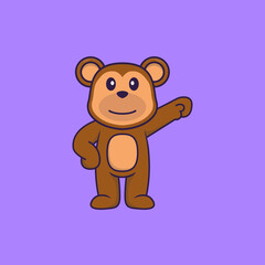 Cute monkey hero. Animal cartoon concept isolated. Can used for t-shirt, greeting card, invitation card or mascot. Flat Cartoon Style
