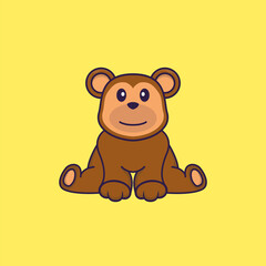 Cute monkey is sitting. Animal cartoon concept isolated. Can used for t-shirt, greeting card, invitation card or mascot. Flat Cartoon Style