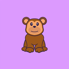 Obraz na płótnie Canvas Cute monkey is sitting. Animal cartoon concept isolated. Can used for t-shirt, greeting card, invitation card or mascot. Flat Cartoon Style