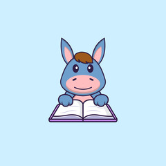 Cute llama reading a book. Animal cartoon concept isolated. Can used for t-shirt, greeting card, invitation card or mascot. Flat Cartoon Style