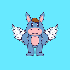 Cute llama using wings. Animal cartoon concept isolated. Can used for t-shirt, greeting card, invitation card or mascot. Flat Cartoon Style