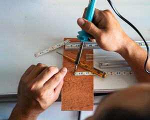 Soldering or welding LED strips for electronics jobs. making connections for a led strip.