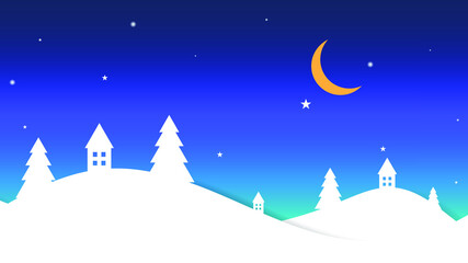 Obraz na płótnie Canvas Landscape with snow-filled areas.abstract pastel paper cut illustration of winter landscape with cloud.Happy New Year and Merry Christmas background.Vintage town at night.Bright moon and shooting star