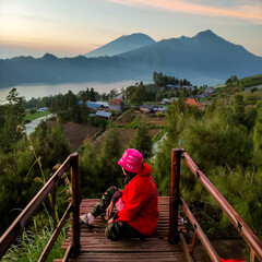 view of seeing the mountain, the location of Mount Batur in the Kintamani area - Bali - Indonesia