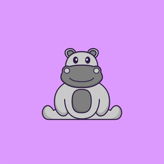 Cute hippopotamus is sitting. Animal cartoon concept isolated. Can used for t-shirt, greeting card, invitation card or mascot. Flat Cartoon Style