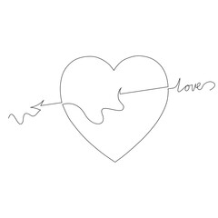 Heart with an arrow one line. Illustration for Valentine's Day.