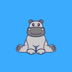 Cute hippopotamus is sitting. Animal cartoon concept isolated. Can used for t-shirt, greeting card, invitation card or mascot. Flat Cartoon Style