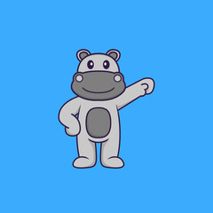Cute hippopotamus hero. Animal cartoon concept isolated. Can used for t-shirt, greeting card, invitation card or mascot. Flat Cartoon Style