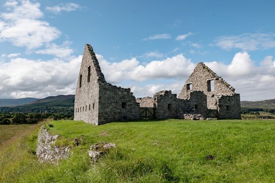 The ruins of the second building of medieval Ruthven Barracks in Cairngorms National Park near Kingussie city