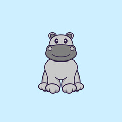 Obraz na płótnie Canvas Cute hippopotamus is sitting. Animal cartoon concept isolated. Can used for t-shirt, greeting card, invitation card or mascot. Flat Cartoon Style