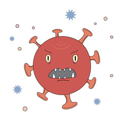 Corona virus vector illustration. Cartoon character monster.