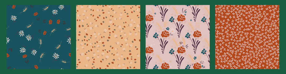 Set of seamless vector patterns with flowers