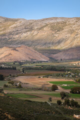 Fototapeta premium Portrait shot of Barrydale village with blue sky on route 62 in Western Cape South Africa