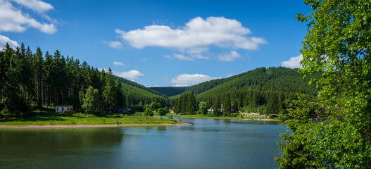 Fototapeta na wymiar lake in the mountains, dam Lütsche in thuringian forest