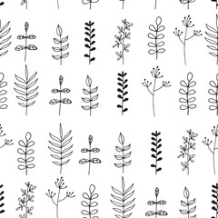 Seamless pattern. Vector illustration with wildflowers. Doodle sketch.