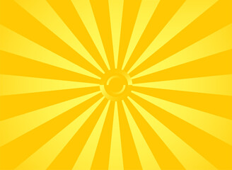 Orange sunbeams star, light yellow flash. Spinning burst of sunlight
