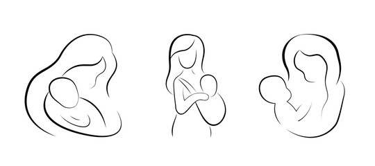 Vector silhouette of mother and child.