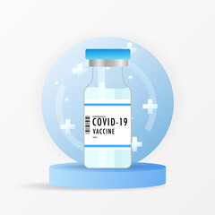 Vaccine  template with podium display minima , Medical concept  on white background, Vector illustration EPS 10