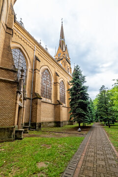 Backa Topola, Serbia - June 06, 2021: Roman Catholic Church of the Immaculate Virgin Mary in Backa Topola. It has the tallest tower in Eastern Europe 72.7m