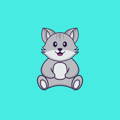 Cute cat is sitting. Animal cartoon concept isolated. Can used for t-shirt, greeting card, invitation card or mascot. Flat Cartoon Style