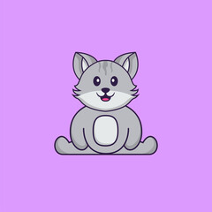 Cute cat is sitting. Animal cartoon concept isolated. Can used for t-shirt, greeting card, invitation card or mascot. Flat Cartoon Style