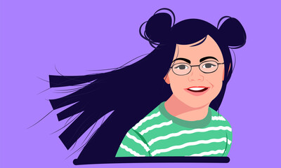 The face of a happy girl. Avatar of a laughing young girl. Portrait. Vector flat illustration