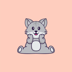 Cute cat is sitting. Animal cartoon concept isolated. Can used for t-shirt, greeting card, invitation card or mascot. Flat Cartoon Style