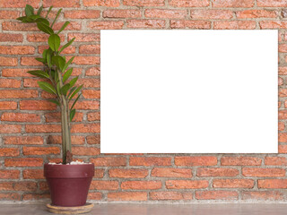 Empty white paper on old brick wall background.