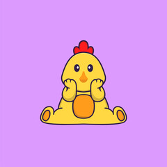 Cute chicken is sitting. Animal cartoon concept isolated. Can used for t-shirt, greeting card, invitation card or mascot. Flat Cartoon Style