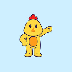 Cute chicken hero. Animal cartoon concept isolated. Can used for t-shirt, greeting card, invitation card or mascot. Flat Cartoon Style