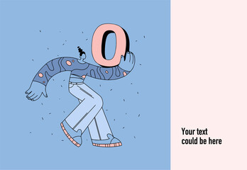 Linear business illustration for website banner or presentation slide. The character holds the number 0, no errors, zero problems. Social media marketing concept. Gentle colors