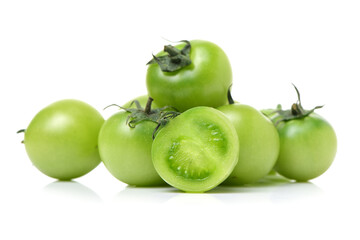 Green tomatoes on white background