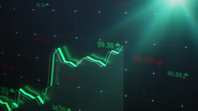 Animated stock market financial graph with green uptrend line. Beautifully designed growing stock chart for trading and investment, seamlessly looped.