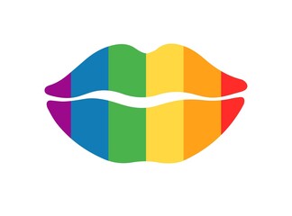 Pride Rainbow colored lips of gay, lesbian, bisexual and transgender community isolated on white background.  Vector flat illustration. Design for banner, poster, greeting card, flyer