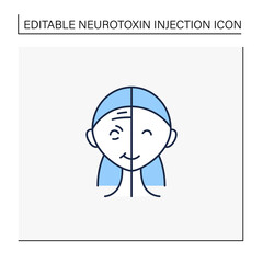 Cosmetic injection line icon.Before and after injection.Face lifting. Rejuvenation.Comparison.Beauty cosmetic procedure.Isolated vector illustration.Editable stroke