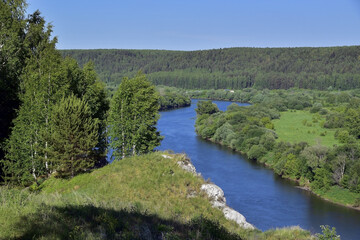 Fototapeta na wymiar Panorama of the Sylva River from the top of Mount Grekhovskaya