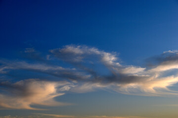 Sunset sky with clouds in the evening in summer